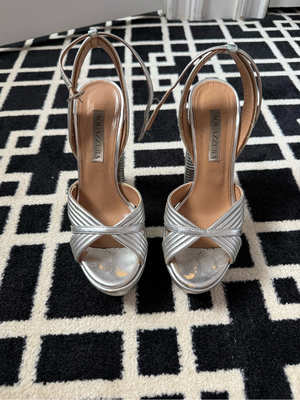Aquazzura Silver Platform Sandals Size 37 Metallic High Heel